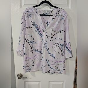 Croft & Barrow Light Purple Floral Split Neck 3/4 Sleeve Blouse in Size XXL